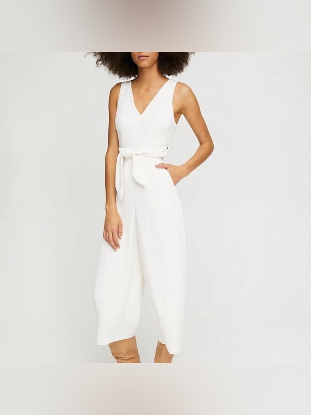Aritzia Light Birch V-Neck Tie Jumpsuit